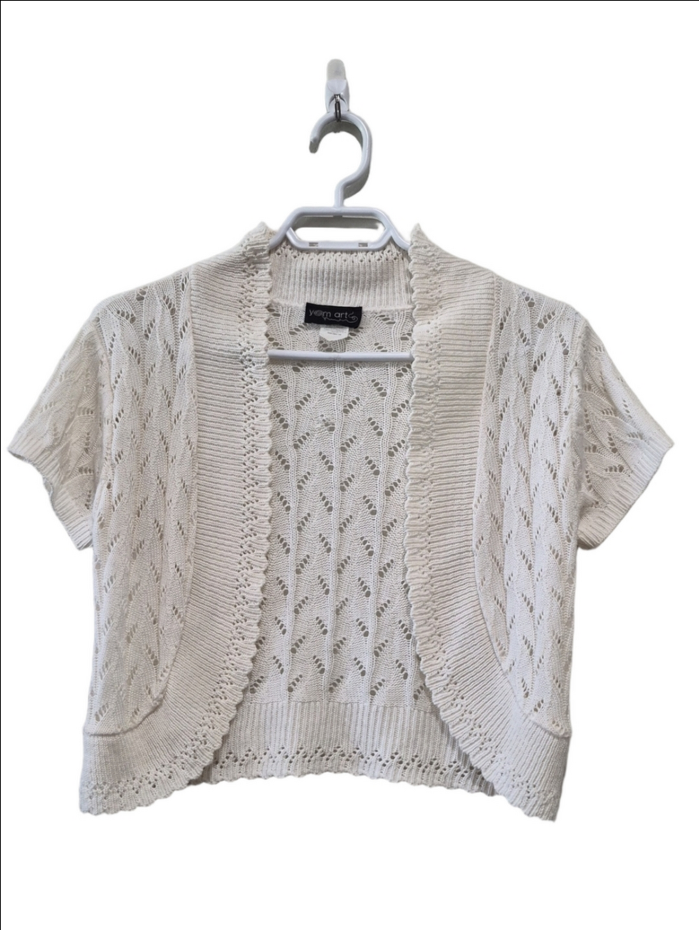 Yom Arts White Knit Cropped Bolero Cardigan Shrug – Size M